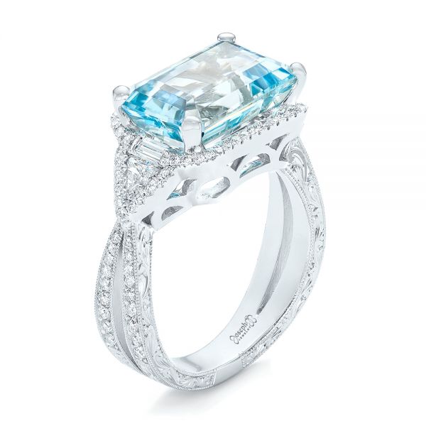  Platinum Platinum Custom Aquamarine And Diamond Fashion Ring - Three-Quarter View -  102859