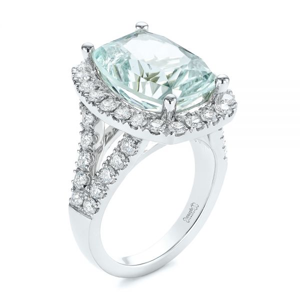 14k White Gold 14k White Gold Custom Aquamarine And Diamond Fashion Ring - Three-Quarter View -  104053