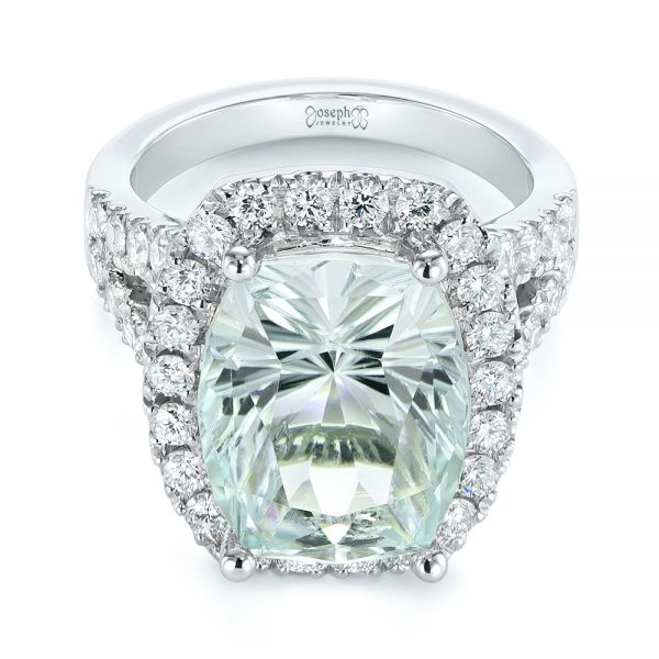 18k White Gold 18k White Gold Custom Aquamarine And Diamond Fashion Ring - Flat View -  104053