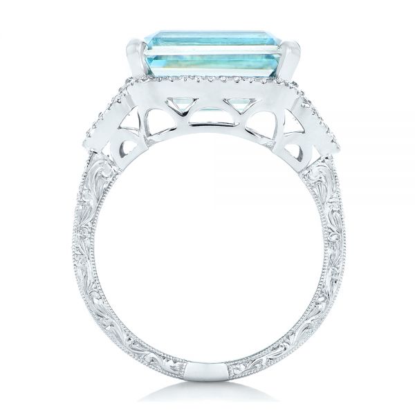 14k White Gold Custom Aquamarine And Diamond Fashion Ring - Front View - 102859