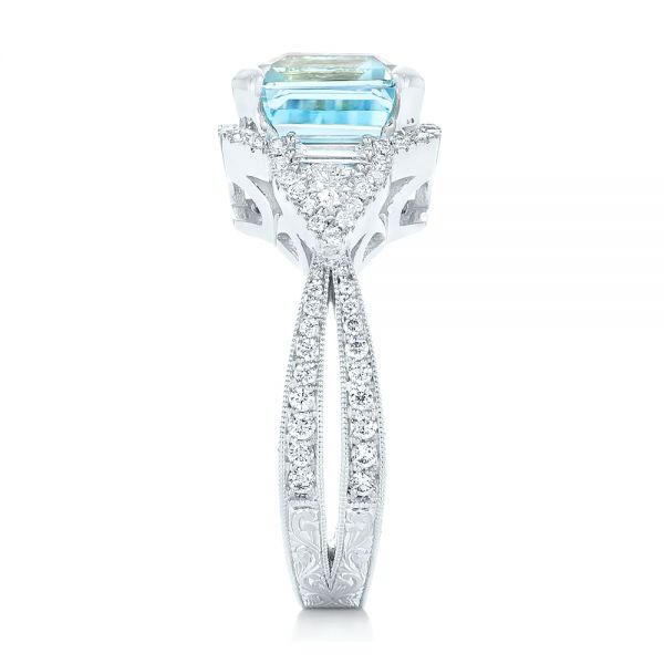14k White Gold Custom Aquamarine And Diamond Fashion Ring - Side View - 102859