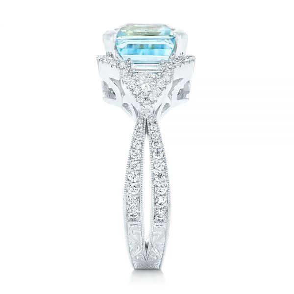 14k White Gold Custom Aquamarine And Diamond Fashion Ring - Side View -  102859