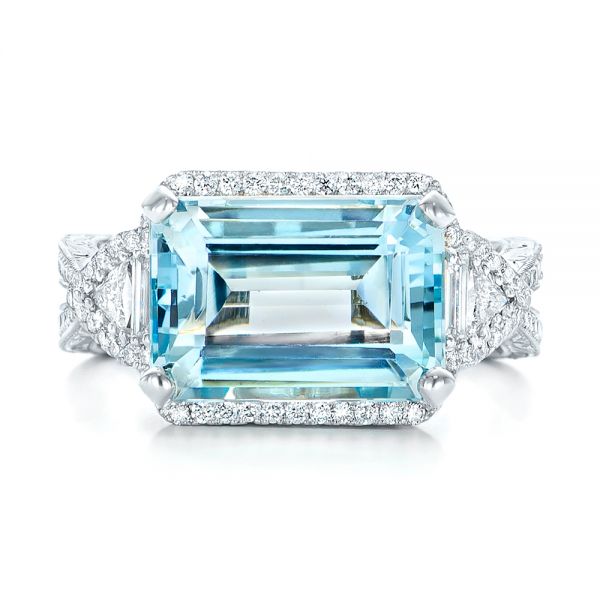  Platinum Platinum Custom Aquamarine And Diamond Fashion Ring - Top View -  102859