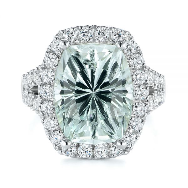 14k White Gold 14k White Gold Custom Aquamarine And Diamond Fashion Ring - Top View - 104053