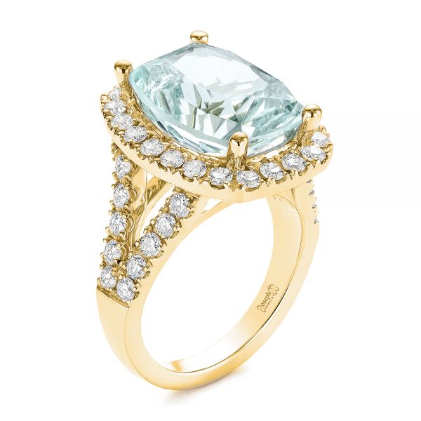 14k Yellow Gold 14k Yellow Gold Custom Aquamarine And Diamond Fashion Ring - Three-Quarter View -  104053