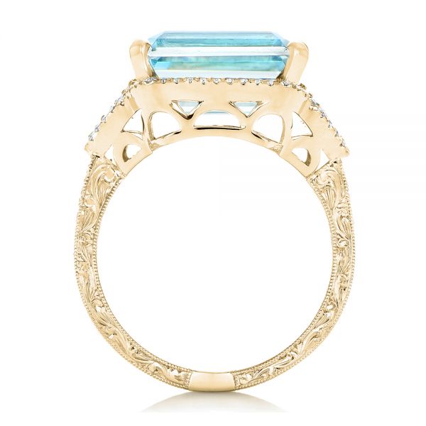14k Yellow Gold 14k Yellow Gold Custom Aquamarine And Diamond Fashion Ring - Front View -  102859