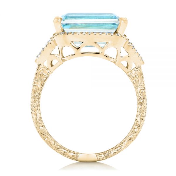 18k Yellow Gold 18k Yellow Gold Custom Aquamarine And Diamond Fashion Ring - Front View - 102859