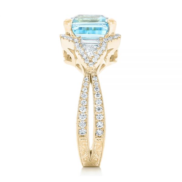14k Yellow Gold 14k Yellow Gold Custom Aquamarine And Diamond Fashion Ring - Side View -  102859