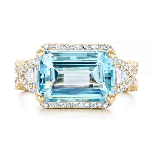 18k Yellow Gold 18k Yellow Gold Custom Aquamarine And Diamond Fashion Ring - Top View -  102859