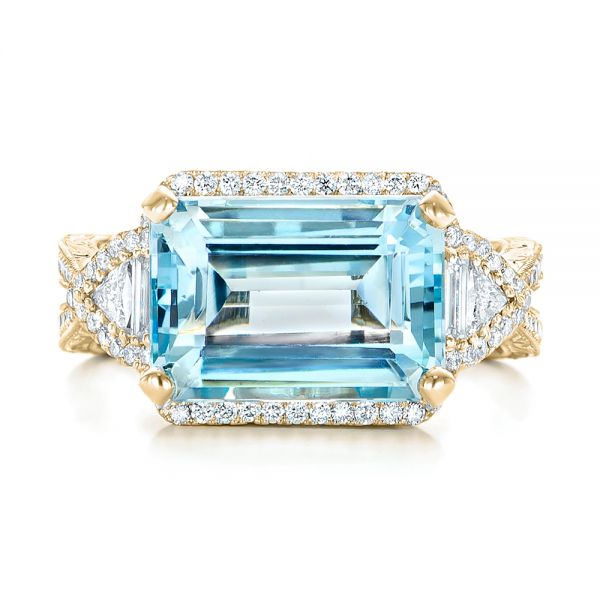 18k Yellow Gold 18k Yellow Gold Custom Aquamarine And Diamond Fashion Ring - Top View - 102859