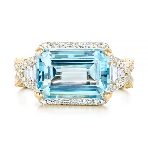 14k Yellow Gold 14k Yellow Gold Custom Aquamarine And Diamond Fashion Ring - Top View -  102859