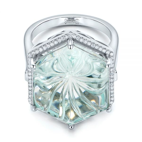  Platinum Platinum Custom Aquamarine And Diamond Halo Fashion Ring - Flat View -  101686