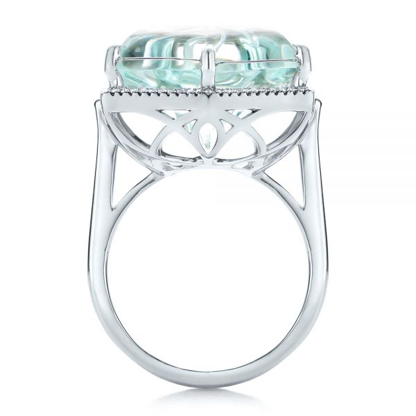 14k White Gold 14k White Gold Custom Aquamarine And Diamond Halo Fashion Ring - Front View -  101686