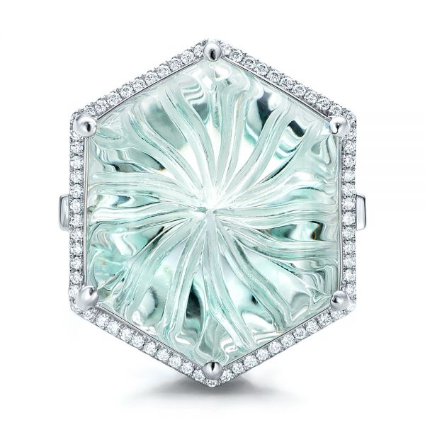  Platinum Platinum Custom Aquamarine And Diamond Halo Fashion Ring - Top View -  101686