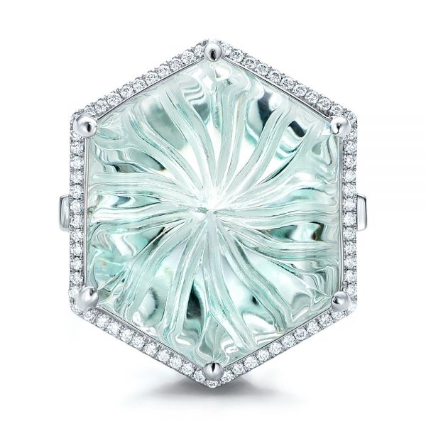 18k White Gold 18k White Gold Custom Aquamarine And Diamond Halo Fashion Ring - Top View -  101686