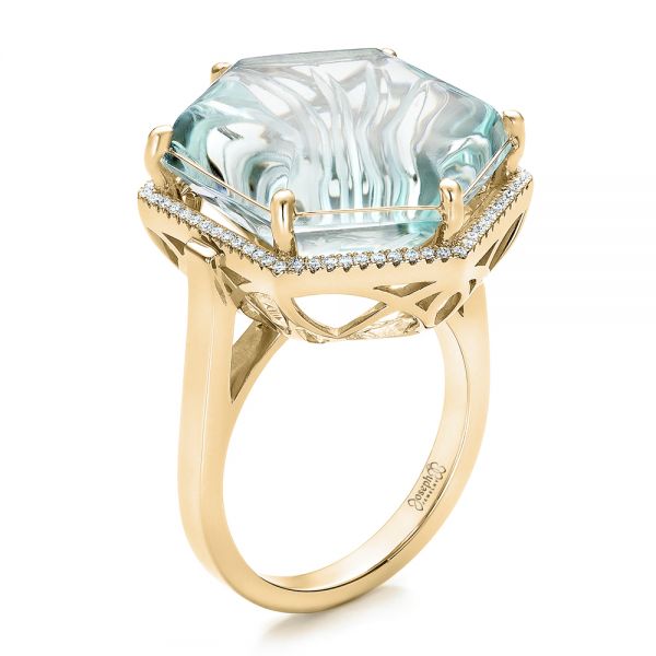 18k Yellow Gold 18k Yellow Gold Custom Aquamarine And Diamond Halo Fashion Ring - Three-Quarter View -  101686