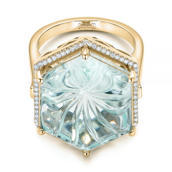 14k Yellow Gold 14k Yellow Gold Custom Aquamarine And Diamond Halo Fashion Ring - Flat View -  101686