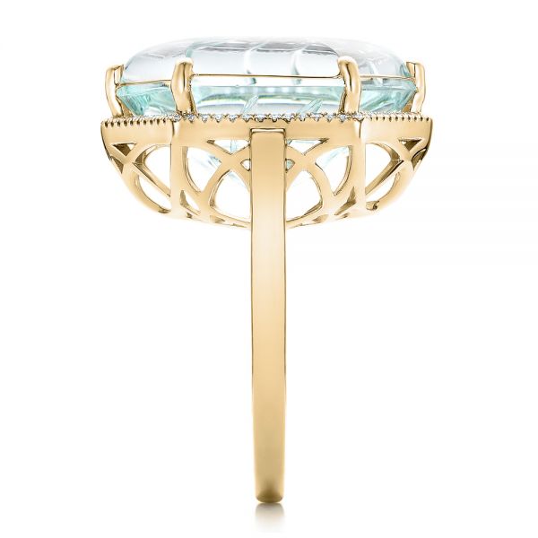 14k Yellow Gold 14k Yellow Gold Custom Aquamarine And Diamond Halo Fashion Ring - Side View -  101686