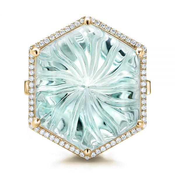 14k Yellow Gold 14k Yellow Gold Custom Aquamarine And Diamond Halo Fashion Ring - Top View -  101686