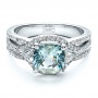  Platinum Custom Aquamarine And Diamond Ring - Flat View -  1445 - Thumbnail