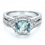  14K Gold 14K Gold Custom Aquamarine And Diamond Ring - Flat View -  1445 - Thumbnail