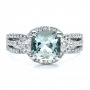  Platinum Custom Aquamarine And Diamond Ring - Top View -  1445 - Thumbnail