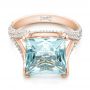 18k Rose Gold 18k Rose Gold Custom Aquamarine And Pave Diamond Ring - Flat View -  101982 - Thumbnail