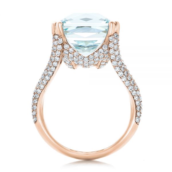 14k Rose Gold 14k Rose Gold Custom Aquamarine And Pave Diamond Ring - Front View - 101982
