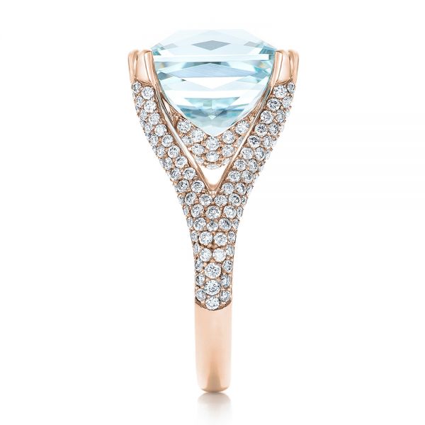 14k Rose Gold 14k Rose Gold Custom Aquamarine And Pave Diamond Ring - Side View -  101982