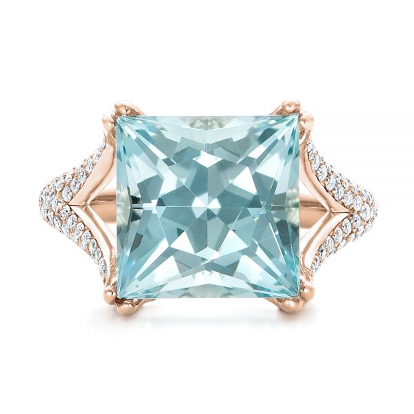 14k Rose Gold 14k Rose Gold Custom Aquamarine And Pave Diamond Ring - Top View -  101982