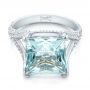 18k White Gold Custom Aquamarine And Pave Diamond Ring - Flat View -  101982 - Thumbnail