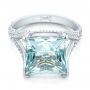 14k White Gold 14k White Gold Custom Aquamarine And Pave Diamond Ring - Flat View -  101982 - Thumbnail