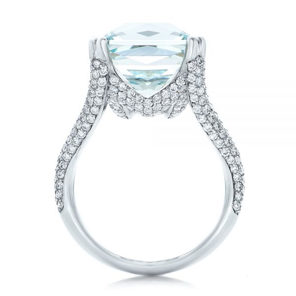 18k White Gold Custom Aquamarine And Pave Diamond Ring - Front View - 101982