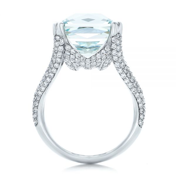  Platinum Platinum Custom Aquamarine And Pave Diamond Ring - Front View -  101982