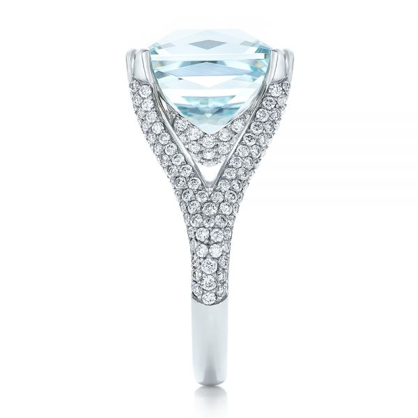 18k White Gold Custom Aquamarine And Pave Diamond Ring - Side View -  101982