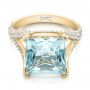 18k Yellow Gold 18k Yellow Gold Custom Aquamarine And Pave Diamond Ring - Flat View -  101982 - Thumbnail