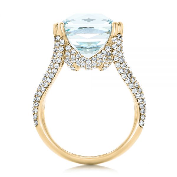 18k Yellow Gold 18k Yellow Gold Custom Aquamarine And Pave Diamond Ring - Front View -  101982