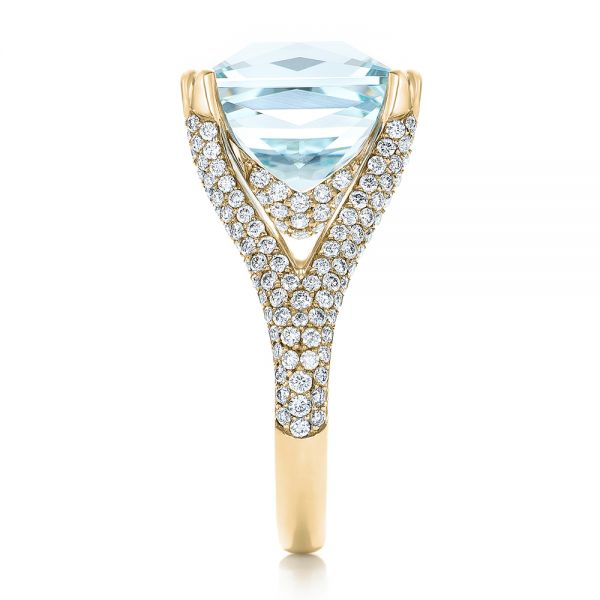 14k Yellow Gold 14k Yellow Gold Custom Aquamarine And Pave Diamond Ring - Side View - 101982