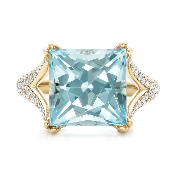 14k Yellow Gold 14k Yellow Gold Custom Aquamarine And Pave Diamond Ring - Top View - 101982