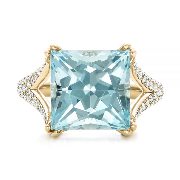 14k Yellow Gold 14k Yellow Gold Custom Aquamarine And Pave Diamond Ring - Top View -  101982