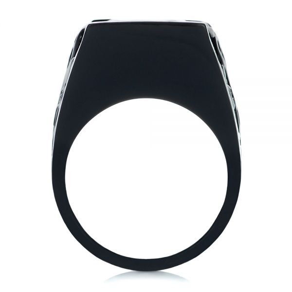 14K Gold Custom Black Ceramic Plated Sapphire Ruby And Diamond Fashion Ring - Front View - 102847