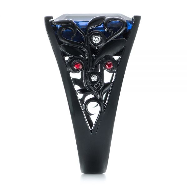 14K Gold Custom Black Ceramic Plated Sapphire Ruby And Diamond Fashion Ring - Side View - 102847