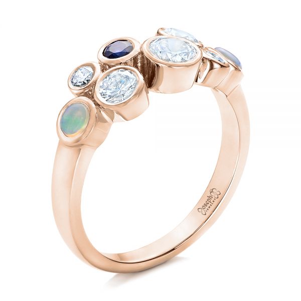 18k Rose Gold 18k Rose Gold Custom Blue Sapphire Opal And Diamond Ring - Three-Quarter View -  102075