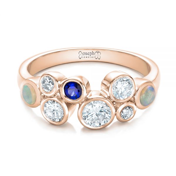 14k Rose Gold 14k Rose Gold Custom Blue Sapphire Opal And Diamond Ring - Flat View -  102075