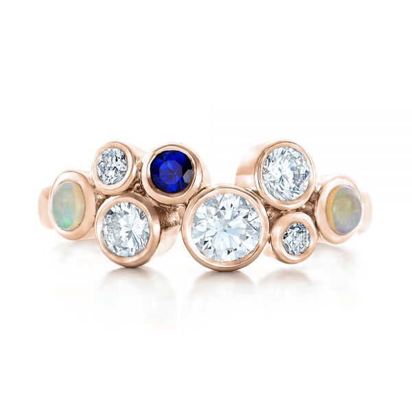 18k Rose Gold 18k Rose Gold Custom Blue Sapphire Opal And Diamond Ring - Top View -  102075