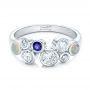  Platinum Custom Blue Sapphire Opal And Diamond Ring - Flat View -  102075 - Thumbnail