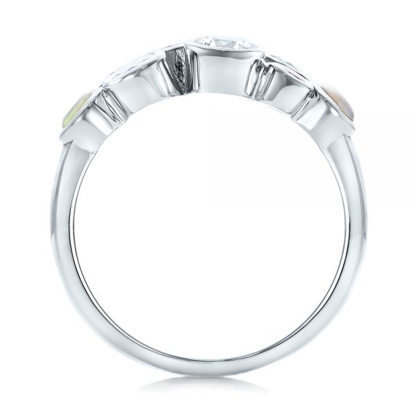 Platinum Custom Blue Sapphire Opal And Diamond Ring - Front View - 102075