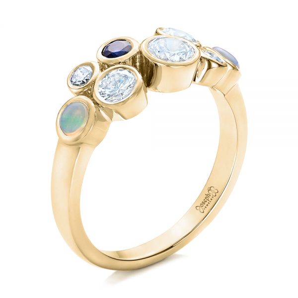 14k Yellow Gold 14k Yellow Gold Custom Blue Sapphire Opal And Diamond Ring - Three-Quarter View -  102075