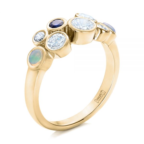 18k Yellow Gold 18k Yellow Gold Custom Blue Sapphire Opal And Diamond Ring - Three-Quarter View -  102075