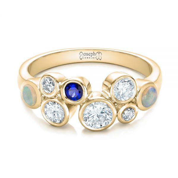 14k Yellow Gold 14k Yellow Gold Custom Blue Sapphire Opal And Diamond Ring - Flat View -  102075